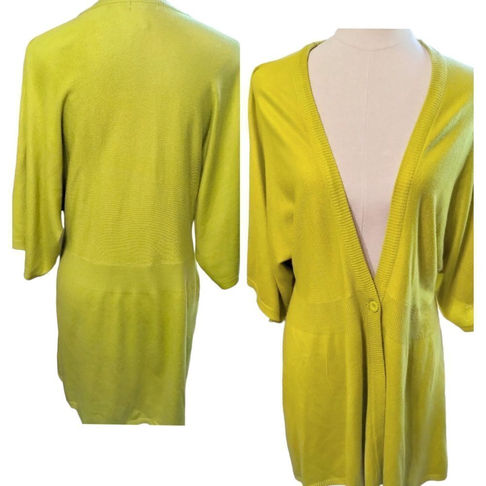 (789)Metro 7 Limelight Single button 3/4 Sleeve Knit Cardigan Size L(12/14)